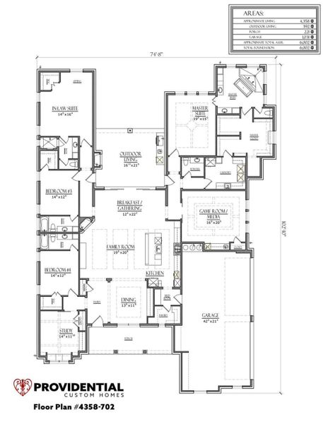 2D floor plan layout for the Plan 702 by PROVIDENTIAL CUSTOM HOMES in Eden Ranch, Lewisville, TX (Image 1).
