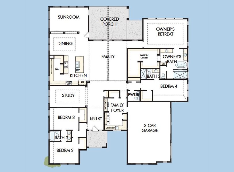 2D floor plan layout for the The Allison by David Weekley Homes in Whyburn Estate Series, Flower Mound, TX (Image 3).