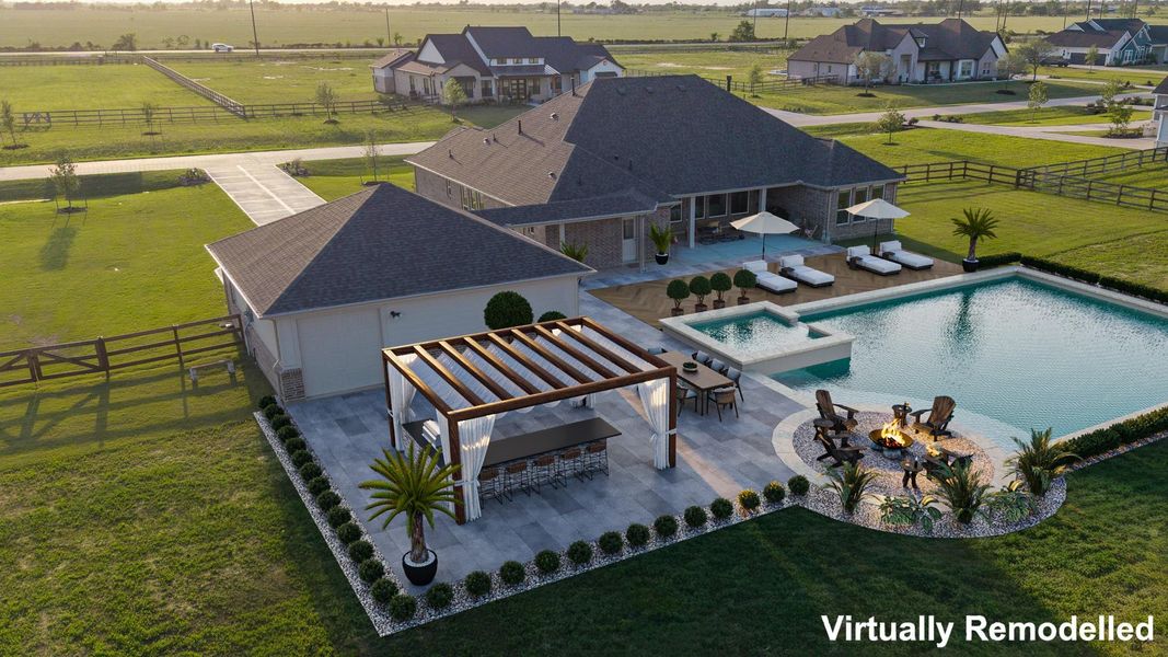 Virtually Staged pool, pergola,extended patio and landscaping