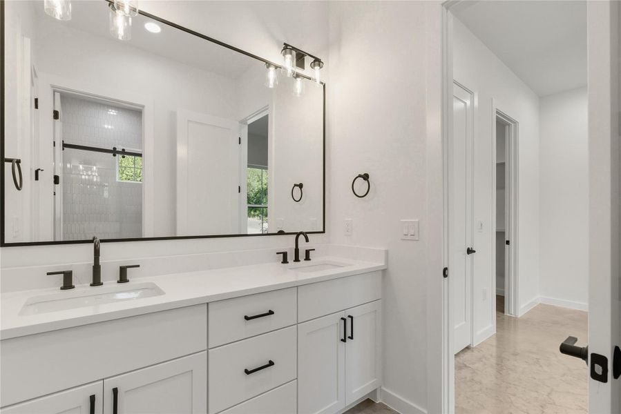 Shared Bathroom for bedroom 3-4 featuring double vanity and Bath/Shower Shared Bathroom for bedroom 3-4 featuring double vanity and Bath/Shower