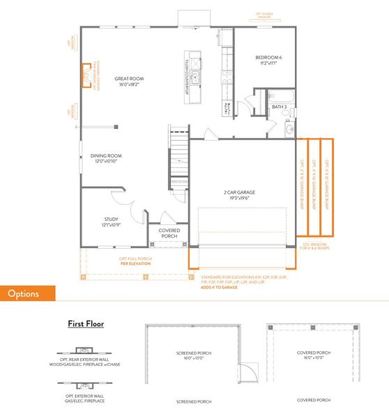 2D floor plan layout for the Kipling by True Homes in Westbrook Falls, Colfax, NC (Image 3).