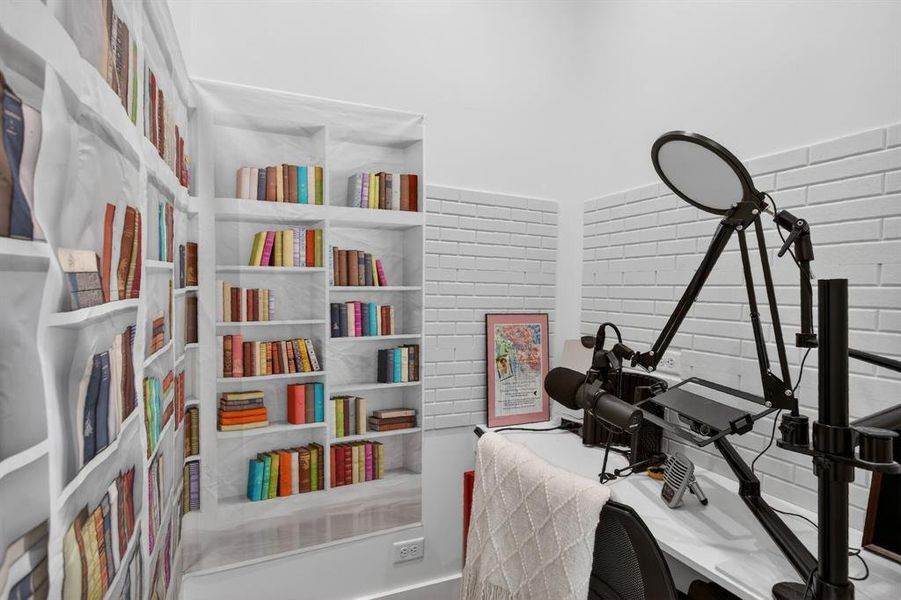 This little podcast/media room is an extra bonus. Plus, this room was built to double as a tornado room with reinforced walls.