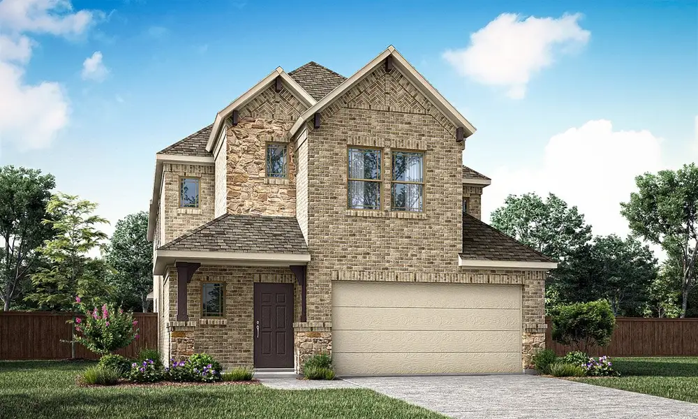 Front exterior of a new home in The Reserve at Spiritas Ranch, Little Elm, TX, highlighting curb appeal (Image 1). Front exterior of a new home in The Reserve at Spiritas Ranch, Little Elm, TX, highlighting curb appeal (Image 1).