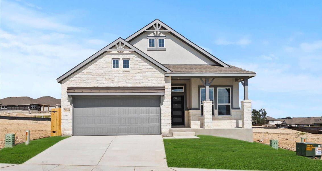 Front exterior of a new home in Meyer Ranch, New Braunfels, TX, highlighting curb appeal (Image 17). Front exterior of a new home in Meyer Ranch, New Braunfels, TX, highlighting curb appeal (Image 17).
