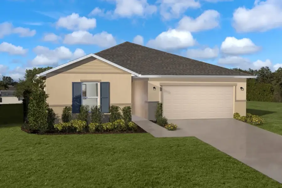 Representative exterior photo of a completed home built from the 1541 by KB Home in Sheeler Park I, Apopka, FL (Image 16). Representative exterior photo of a completed home built from the 1541 by KB Home in Sheeler Park I, Apopka, FL (Image 16).