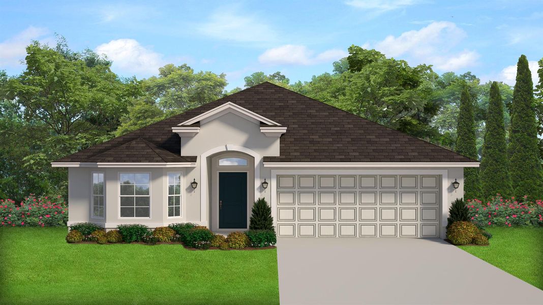 Front exterior of a new home in Waterstone 52, Fort Pierce, FL, highlighting curb appeal (Image 1). Front exterior of a new home in Waterstone 52, Fort Pierce, FL, highlighting curb appeal (Image 1).