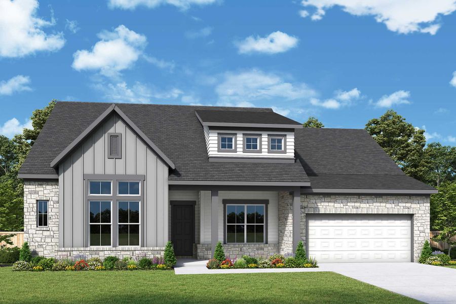 Representative exterior photo of a completed home built from the The Clover by David Weekley Homes in Dunham Pointe 65' Homesites, Cypress, TX (Image 15). Representative exterior photo of a completed home built from the The Clover by David Weekley Homes in Dunham Pointe 65' Homesites, Cypress, TX (Image 15).