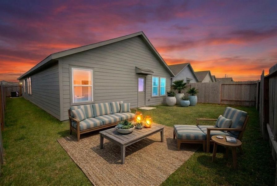 Exterior details and patio area of a home in Wharton Lakes, Wharton (Image 31).