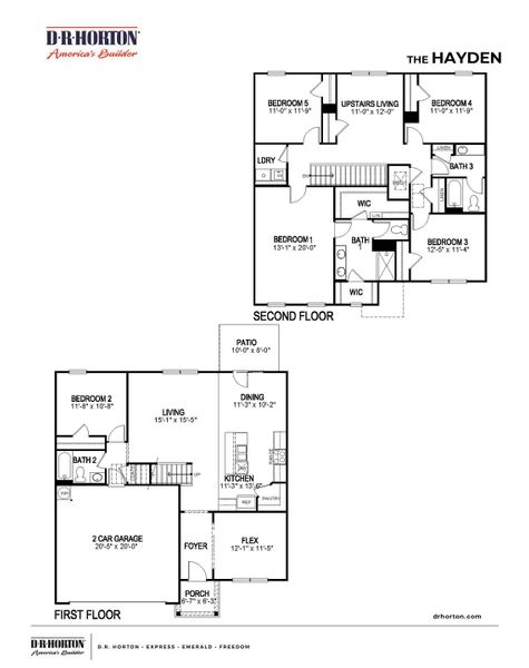 2D floor plan layout for the HAYDEN by D.R. Horton in The Parks, White House, TN (Image 3).