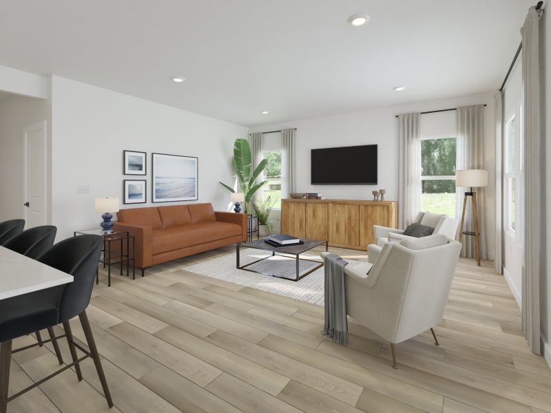 Spend family movie nights in the spacious great room. Spend family movie nights in the spacious great room.