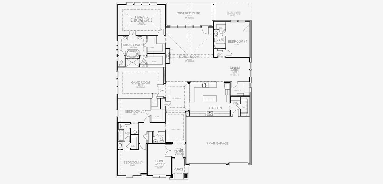 2D floor plan layout for the 3469W by Perry Homes in Sweetgrass 80', Haslet, TX (Image 3).