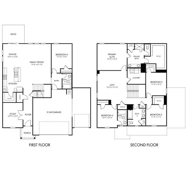 2D floor plan layout for the Johnson by Meritage Homes in Briarcreek - Bronze Series, Cane Ridge, TN (Image 3).