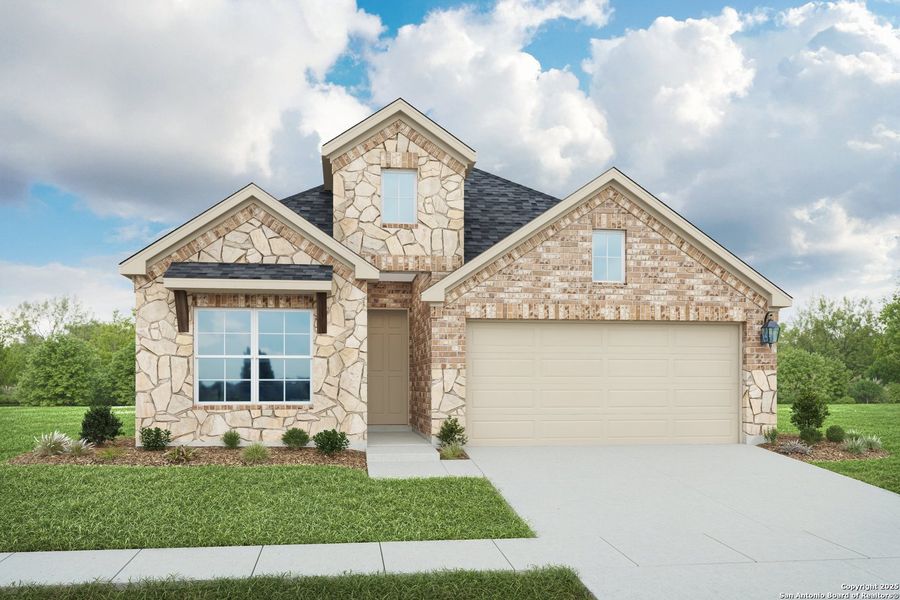 Front exterior of a new home in Clear Creek, New Braunfels, TX, highlighting curb appeal (Image 4).
