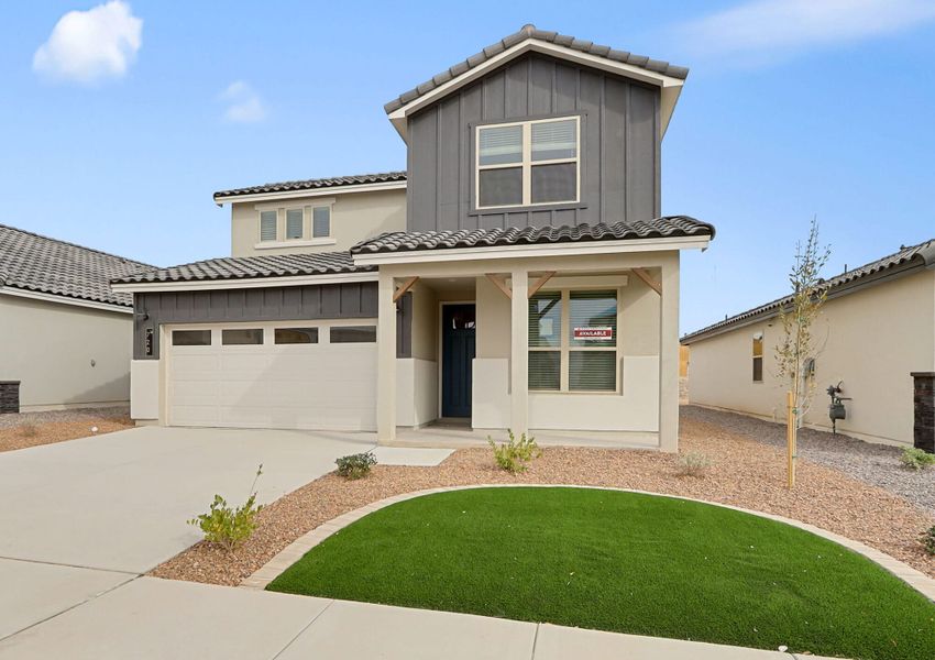 Front exterior of a new home in Paseos Del Este, Horizon City, TX, highlighting curb appeal (Image 2).