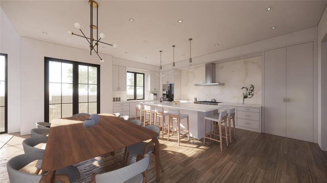 Dining area leads to a private patio