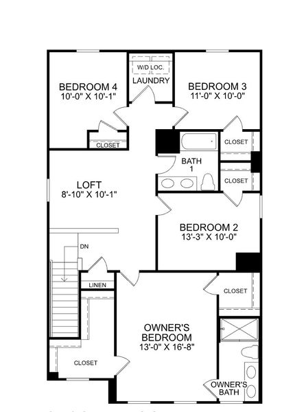 2D floor plan layout for the Marigold by Ryan Homes in Everly 2-Story, Spartanburg, SC (Image 3).