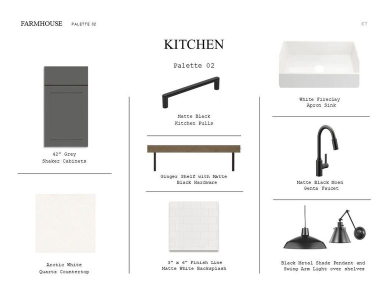Farmhouse Look Palette 2: Kitchen Selection Sheet (*Artist rendering used for illustration purposes only.)