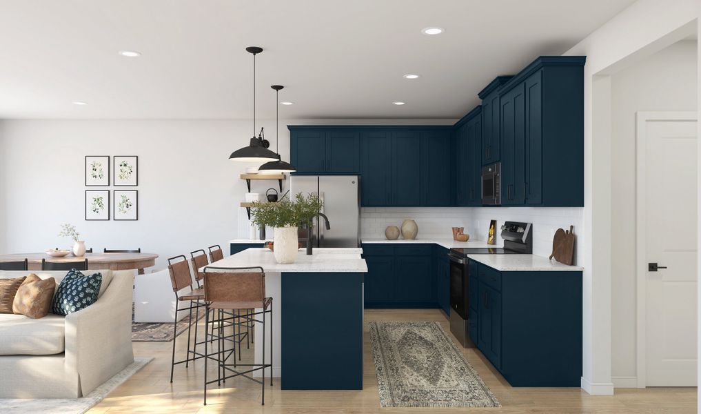 Kitchen with quartz island and countertops