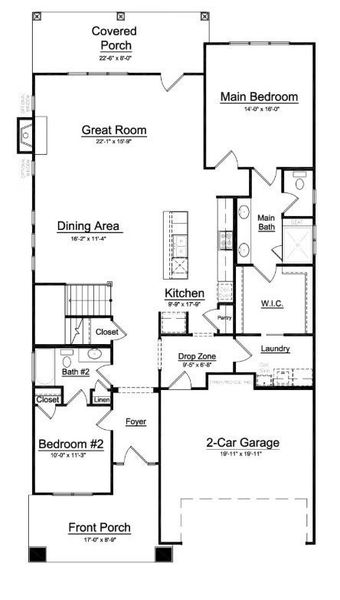 2D floor plan layout for the Woodhaven by Niblock Homes in Cumberland, Concord, NC (Image 3).