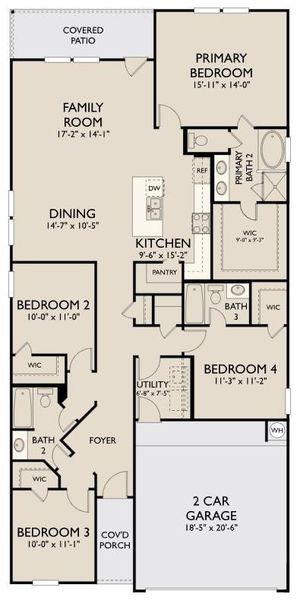 2D floor plan layout of this home in Blue Heron Estates, Mont Belvieu, TX (Image 4).