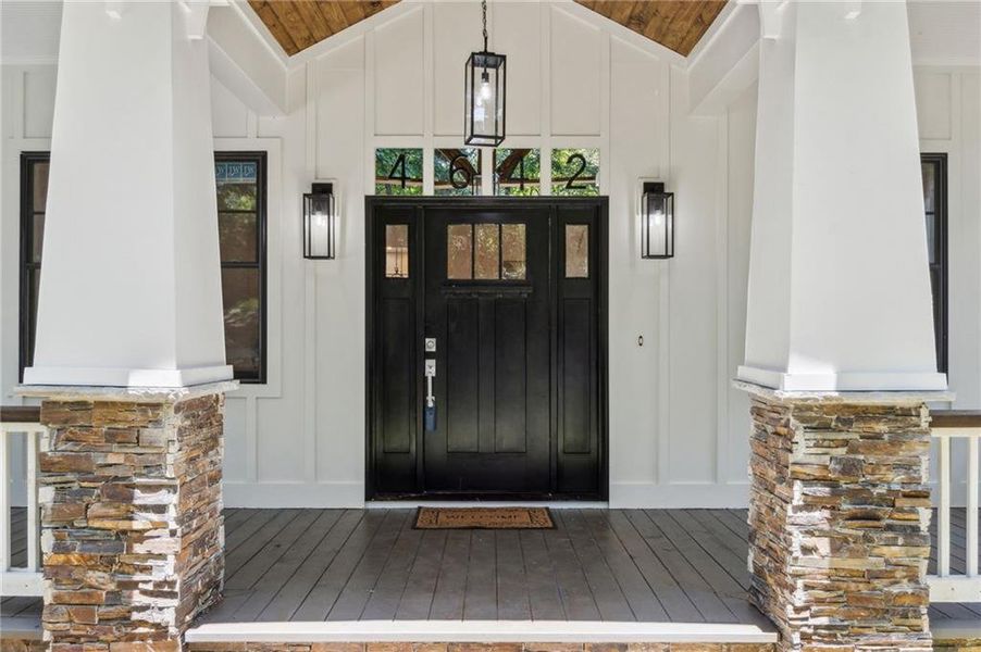 Exterior details and patio area of a home in , Pine Lake (Image 33).