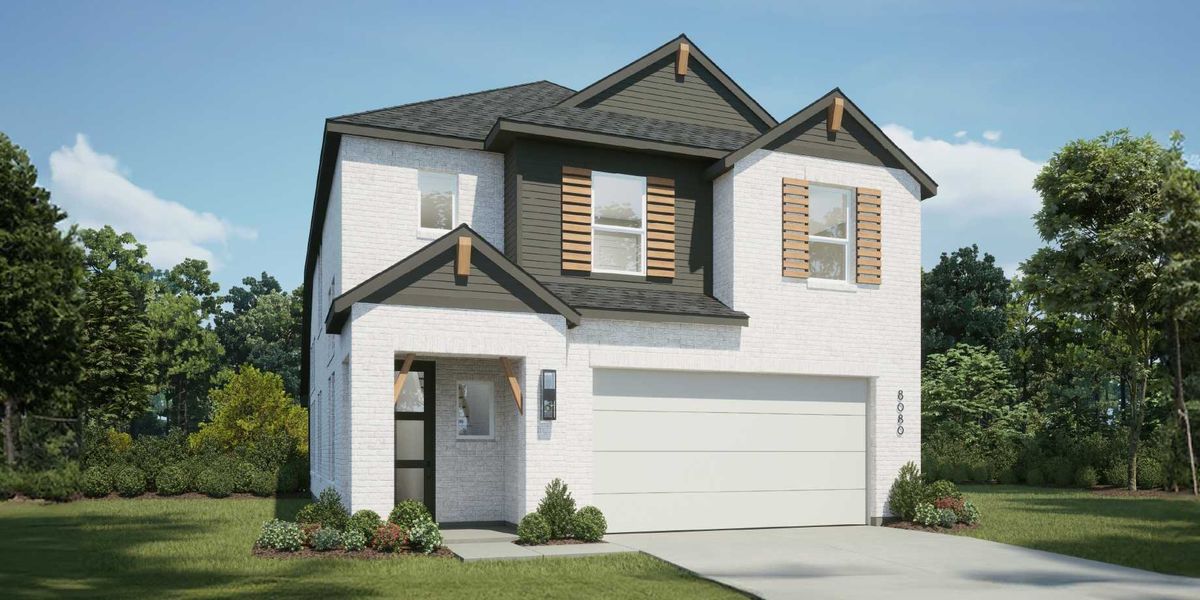 Representative exterior photo of a completed home built from the Solari Plan by Highland Homes in Heartland, Heartland, TX (Image 1).