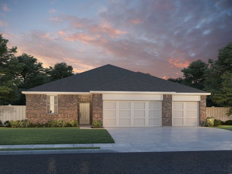 Representative exterior photo of a completed home built from the The Liberty by Meritage Homes in Opal Meadows, Kyle, TX (Image 1). Representative exterior photo of a completed home built from the The Liberty by Meritage Homes in Opal Meadows, Kyle, TX (Image 1).