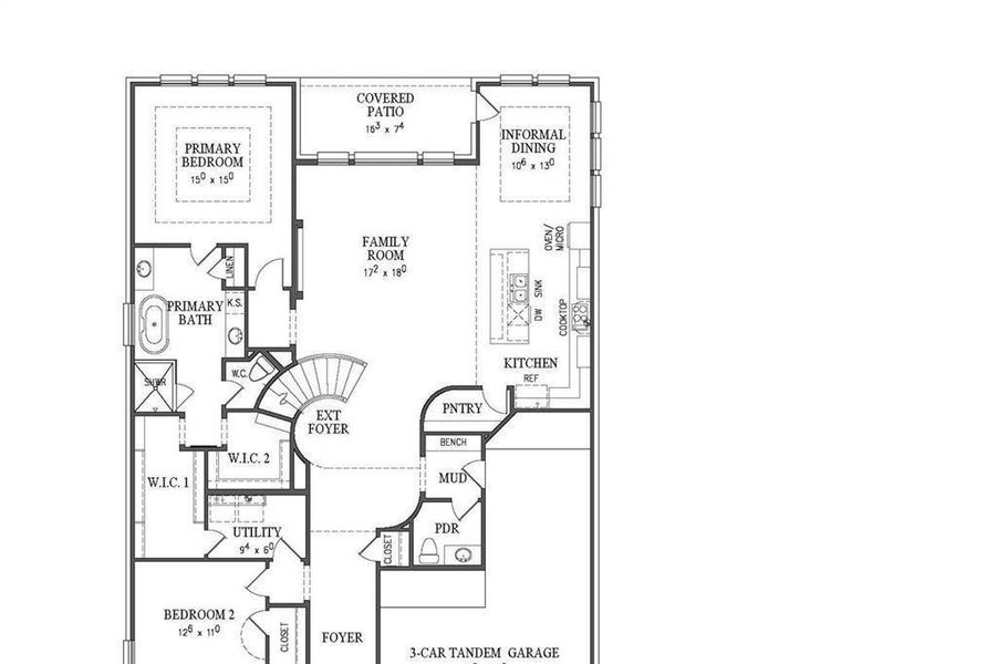 2D floor plan layout of this home in Wolf Ranch, Georgetown, TX (Image 3).