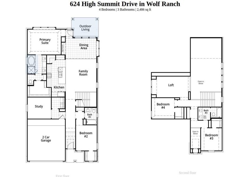 2D floor plan layout of this home in Wolf Ranch, Georgetown, TX (Image 3).