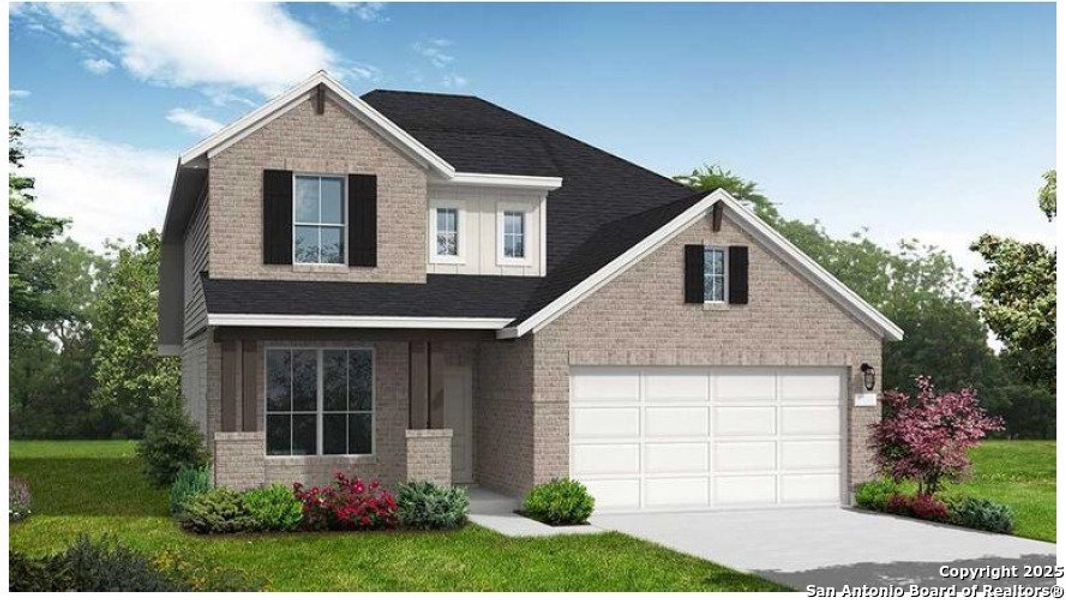 Front exterior of a new home in Mayfair, New Braunfels, TX, highlighting curb appeal (Image 1).