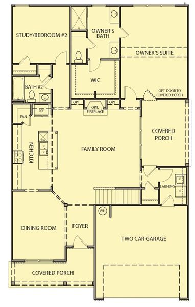 2D floor plan layout for the CAMBRIDGE II by Kerley Family Homes in The Reserve at Chapel Hill Phase II, Douglasville, GA (Image 3).