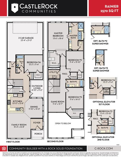2D floor plan layout for the Rainier by CastleRock Communities in The Summit at Center Stage, Keller, TX (Image 4).
