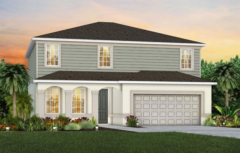 Front exterior of a new home in The Landings at Live Oak Lake, St. Cloud, FL, highlighting curb appeal (Image 1).