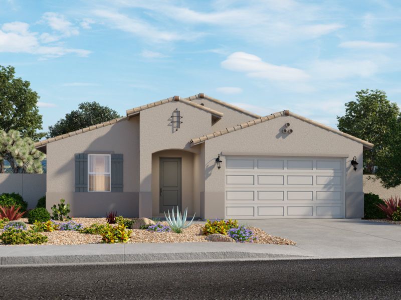 Front exterior of a home in the Mountain View Estates Signature Series community, located in Buckeye, AZ (Image 8).