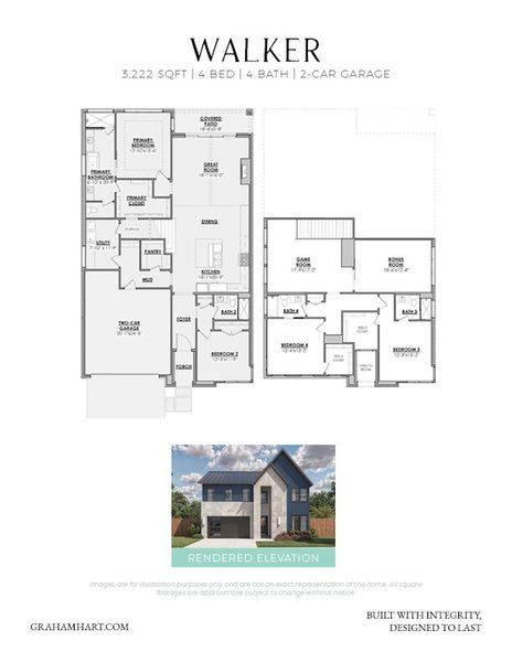 2D floor plan layout for the Walker by Graham Hart Home Builder in Dove Station Luxury Series, Grapevine, TX (Image 2). 2D floor plan layout for the Walker by Graham Hart Home Builder in Dove Station Luxury Series, Grapevine, TX (Image 2).