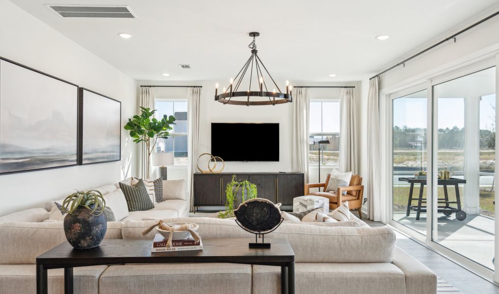 Great room with chandelier