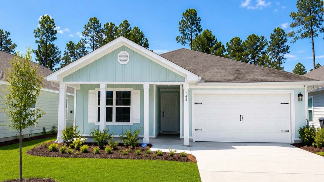 Front exterior of a new home in Ashton Park Phase III, Freeport, FL, highlighting curb appeal (Image 1). Front exterior of a new home in Ashton Park Phase III, Freeport, FL, highlighting curb appeal (Image 1).