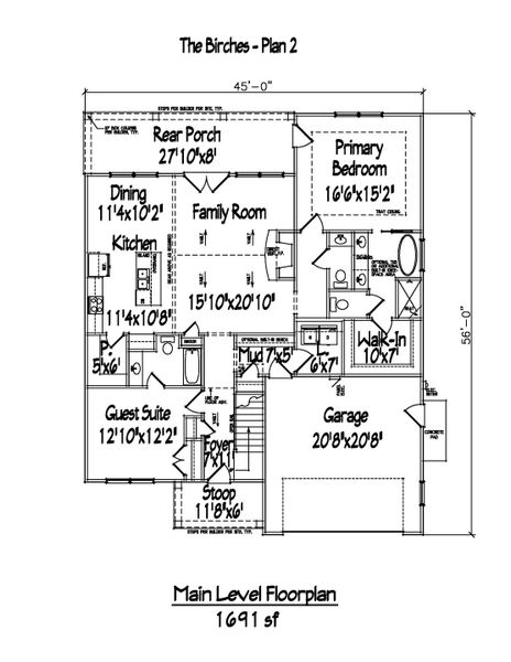 2D floor plan layout for the The Magnolia by RaLin in The Birches on Maple, Carrollton, GA (Image 2).