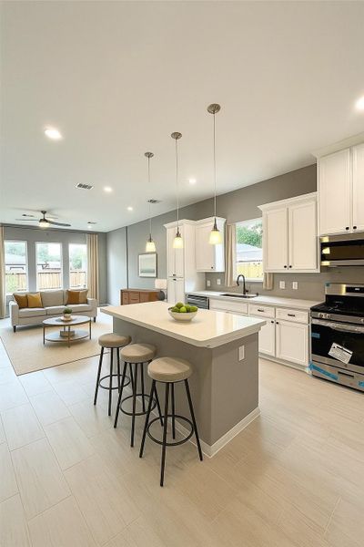 Staged Island with view of living area Staged Island with view of living area