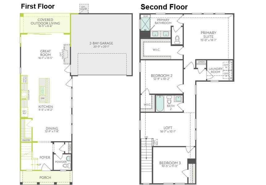 2D floor plan layout of this home in Garden Collection at Union Park, Little Elm, TX (Image 2). 2D floor plan layout of this home in Garden Collection at Union Park, Little Elm, TX (Image 2).