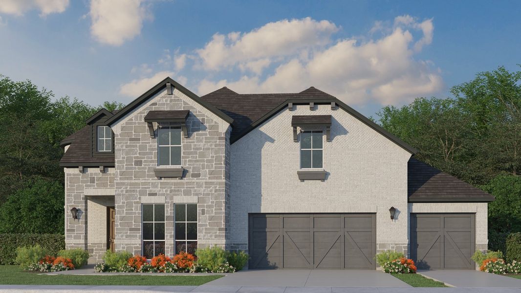 Plan 1687 Elevation B with Stone & 3 Car Garage Plan 1687 Elevation B with Stone & 3 Car Garage