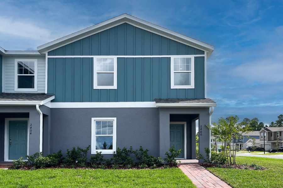 Ashley townhome model in Pine Meadows, Eustis FL — elegant two-story home with 4 bedrooms, 3 baths, and 1,898 sq. ft. of living space. Featuring an open-concept kitchen, dining, and living area, this modern townhome offers flexible layouts for families, guests, or a home office. Highlights include a spacious primary suite with private bath, second-floor laundry, covered lanai, and welcoming entry porch. Built with energy efficiency and stylish design, the Ashley townhome blends comfort, functionality, and charm in a sought-after Central Florida community.