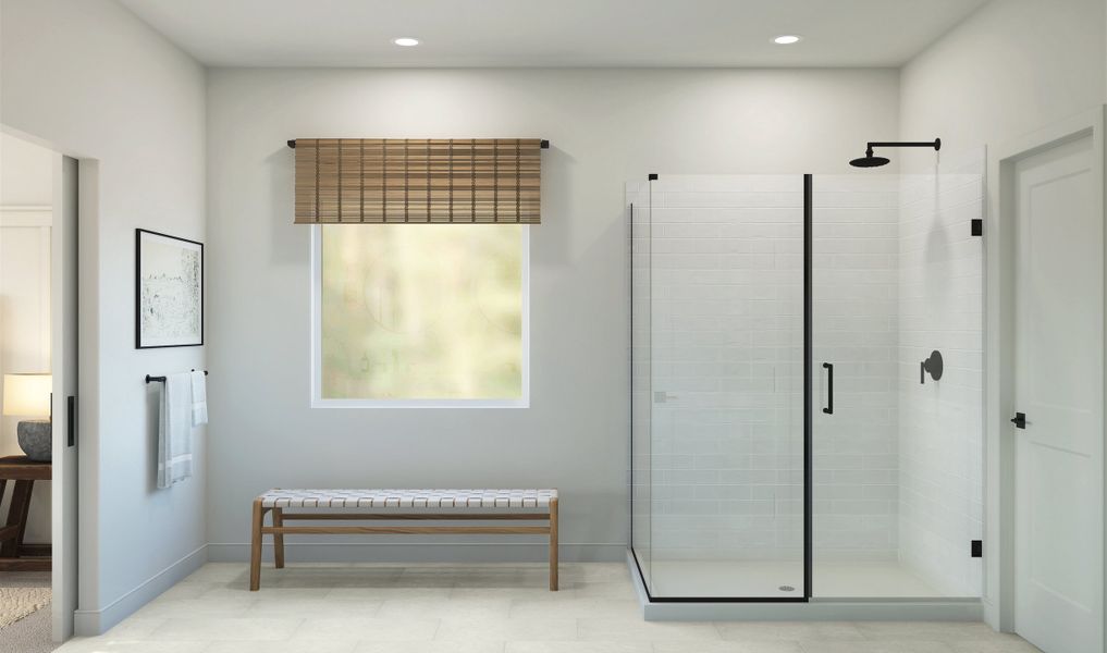 Primary bath with glass-shower enclosure