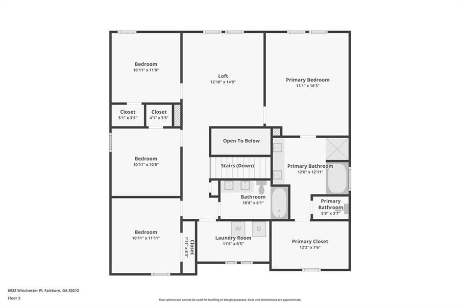 2D floor plan layout of this home in Creekside at Oxford Park, Fairburn, GA (Image 6).