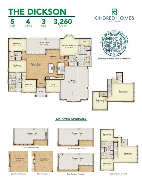 2D floor plan layout for the Dickson by Kindred Homes in Oak Creek Ranch, Waxahachie, TX (Image 3).