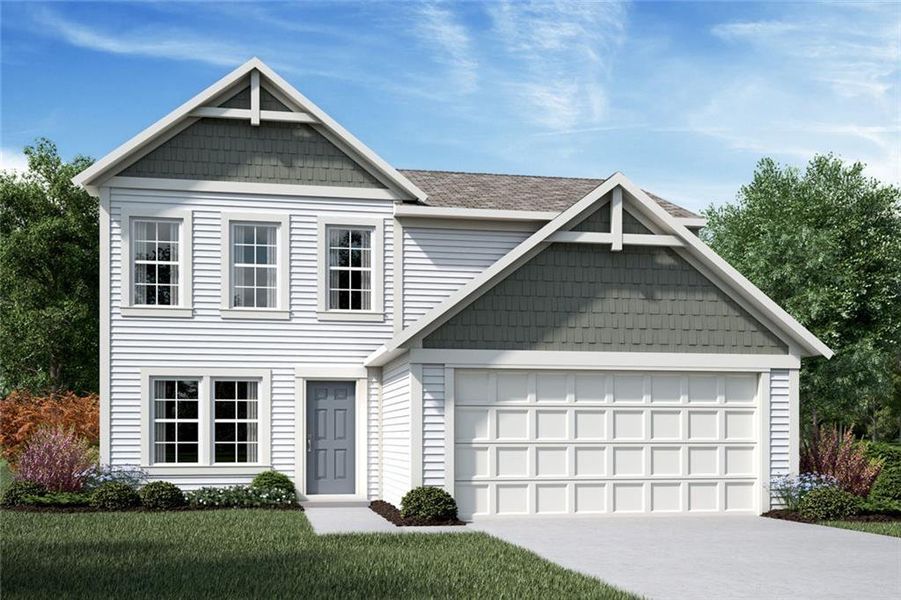 Front exterior of a new home in Sage Woods, Dallas, GA, highlighting curb appeal (Image 1). Front exterior of a new home in Sage Woods, Dallas, GA, highlighting curb appeal (Image 1).