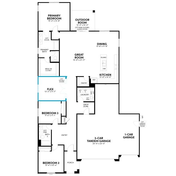 2D floor plan layout for the Ironwood by Brookfield Residential in Mariposa at Blossom Rock, Apache Junction, AZ (Image 5). 2D floor plan layout for the Ironwood by Brookfield Residential in Mariposa at Blossom Rock, Apache Junction, AZ (Image 5).