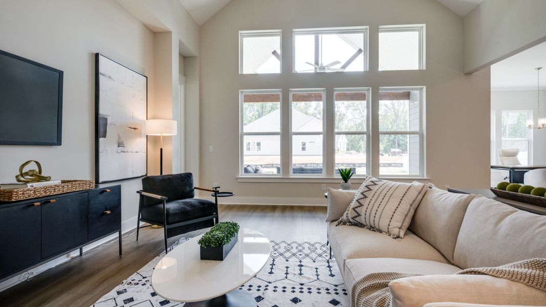 Large windows separating indoor and outdoor living areas