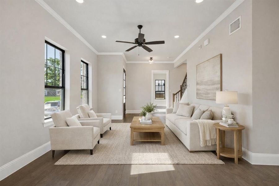 Beautiful natural light pours into the downstairs living space.