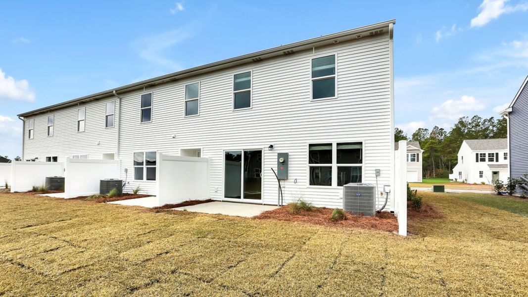 Exterior details and patio area of a home in Grayson Park Townhomes, Leland (Image 2). Exterior details and patio area of a home in Grayson Park Townhomes, Leland (Image 2).